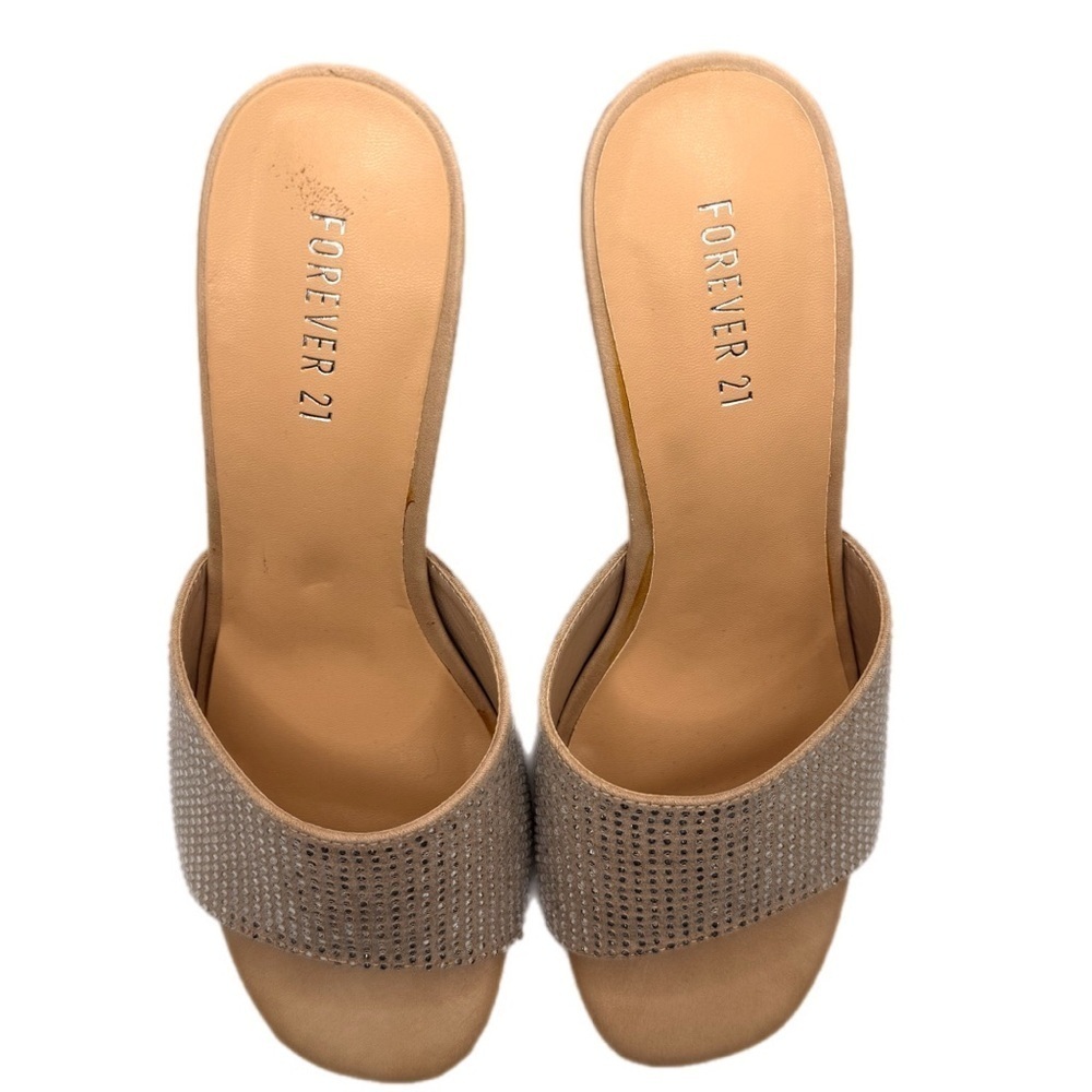 Forever 21 | Pure2 Tan Silver Rhinestone Embellished Peep Toe Heels New - Picture 8 of 12